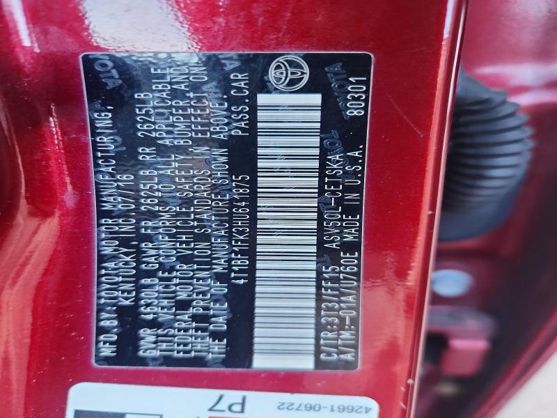 57233476 :رقم المزاد ، 4T1BF1FK3HU641875 vin ، 2017 Toyota Camry مزاد بيع