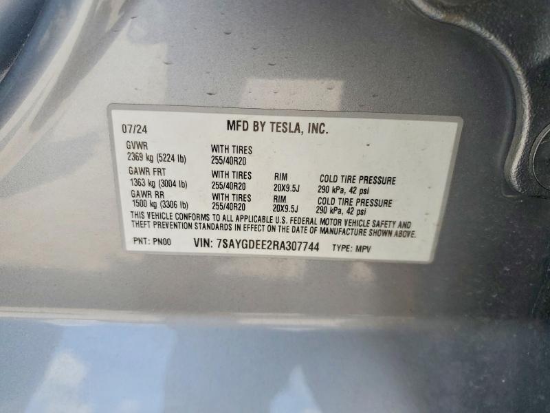 2024 Tesla Model Y მანქანა იყიდება აუქციონზე, vin: 7SAYGDEE2RA307744, აუქციონის ნომერი: 58631476