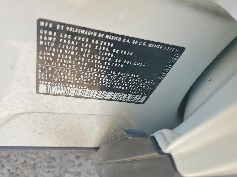 55489266 :رقم المزاد ، 3VVWX7B20NM049041 vin ، 2022 Volkswagen Taos مزاد بيع