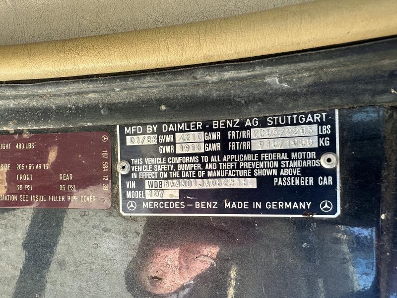 Продаж на аукціоні авто 1988 Mercedes-benz 560, vin: WDBBA48D1JA082318, номер лоту: 56636616
