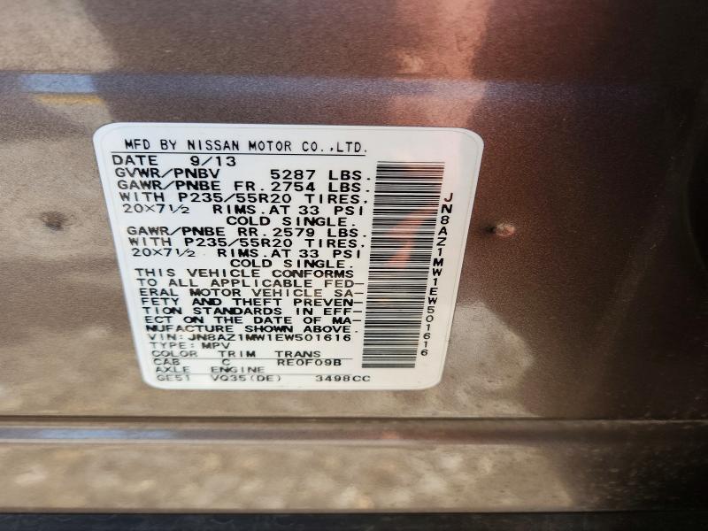 Aukcja sprzedaży 2014 Nissan Murano, vin: JN8AZ1MW1EW501616, numer aukcji: 58778386