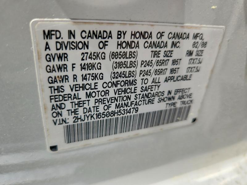 Продаж на аукціоні авто 2008 Honda Ridgeline, vin: 2HJYK16508H531479, номер лоту: 56440366