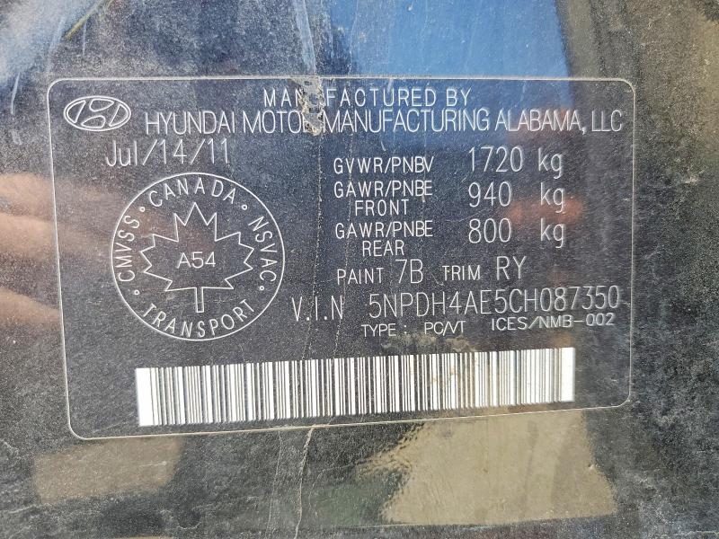 58819136 :رقم المزاد ، 5NPDH4AE5CH087350 vin ، 2012 Hyundai Elantra مزاد بيع