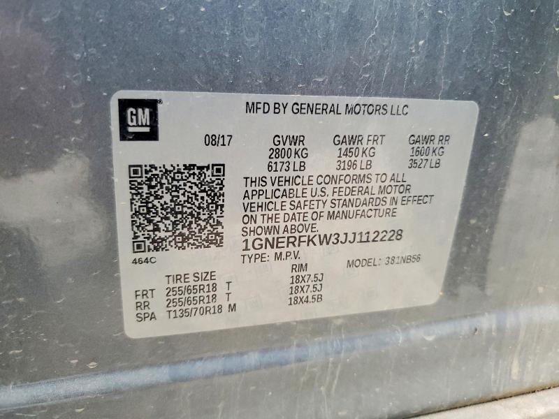 55742546 :رقم المزاد ، 1GNERFKW3JJ112228 vin ، 2018 Chevrolet Traverse مزاد بيع