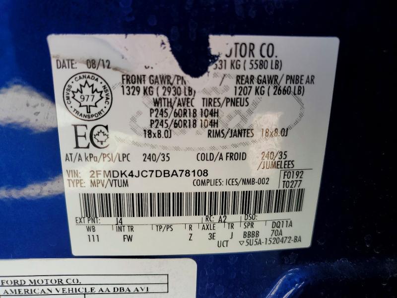 Продаж на аукціоні авто 2013 Ford Edge, vin: 2FMDK4JC7DBA78108, номер лоту: 55613046