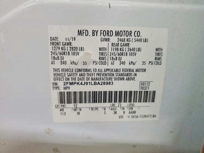 Aukcja sprzedaży 2020 Ford Edge, vin: 2FMPK4J91LBA28983, numer aukcji: 57118366