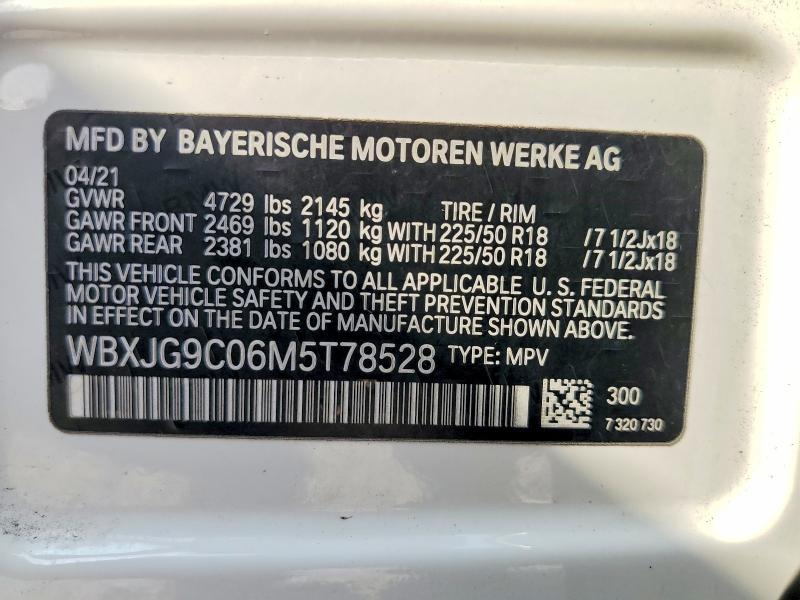 57234486 :رقم المزاد ، WBXJG9C06M5T78528 vin ، 2021 Bmw X1 مزاد بيع