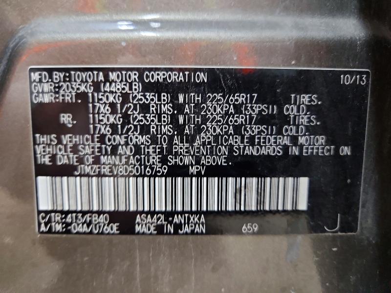 Aukcja sprzedaży 2013 Toyota Rav4, vin: JTMZFREV8D5016759, numer aukcji: 57959316