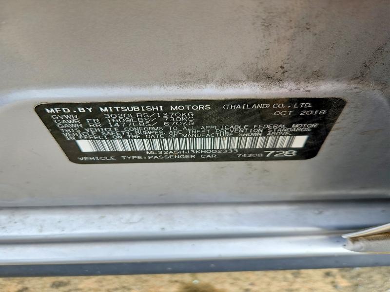 Aukcja sprzedaży 2019 Mitsubishi Mirage, vin: ML32A5HJ3KH002333, numer aukcji: 59106716