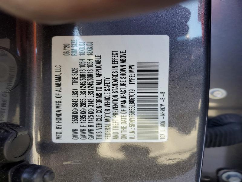2020 Honda Pilot მანქანა იყიდება აუქციონზე, vin: 5FNYF6H56LB067079, აუქციონის ნომერი: 56516556