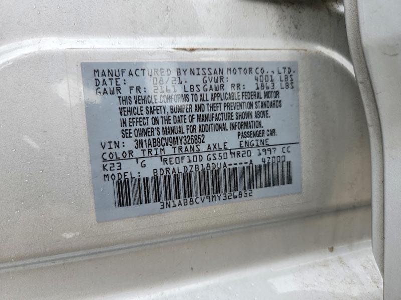 2021 Nissan Sentra მანქანა იყიდება აუქციონზე, vin: 3N1AB8CV9MY326852, აუქციონის ნომერი: 56369386
