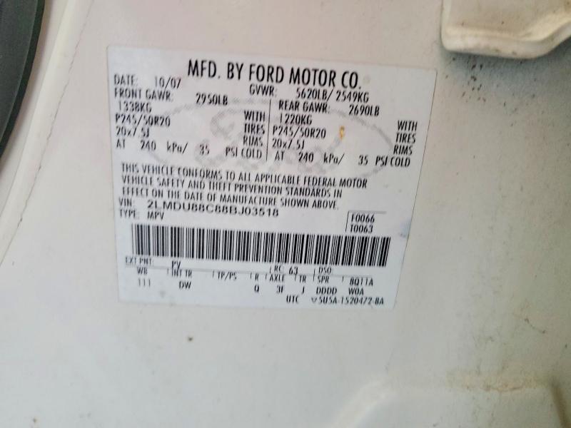 57870606 :رقم المزاد ، 2LMDU88C88BJ03518 vin ، 2008 Lincoln Mkx مزاد بيع
