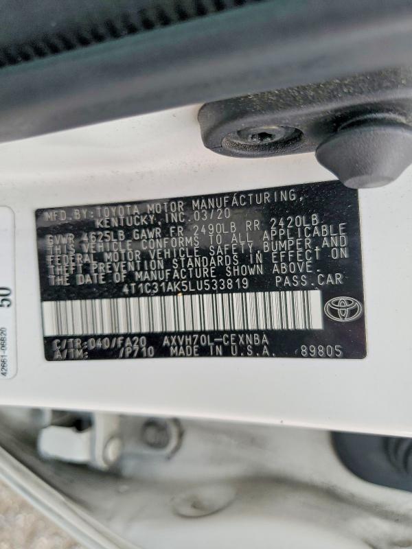 Aukcja sprzedaży 2020 Toyota Camry, vin: 4T1C31AK5LU533819, numer aukcji: 58640286