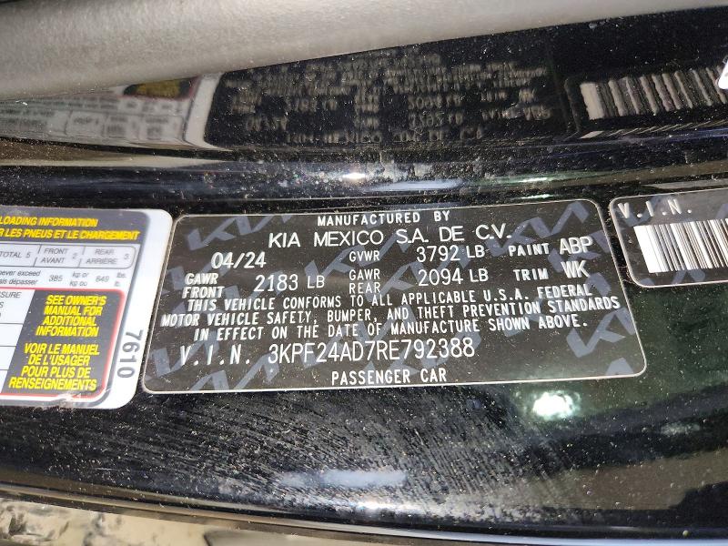 56847196 :رقم المزاد ، 3KPF24AD7RE792388 vin ، 2024 Kia Forte مزاد بيع