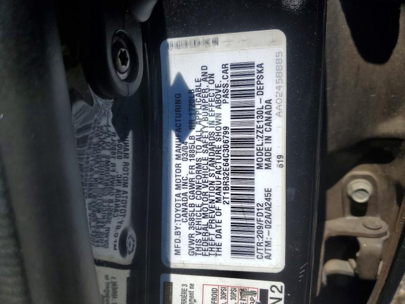 57267516 :رقم المزاد ، 2T1BR32E64C306799 vin ، 2004 Toyota Corolla مزاد بيع