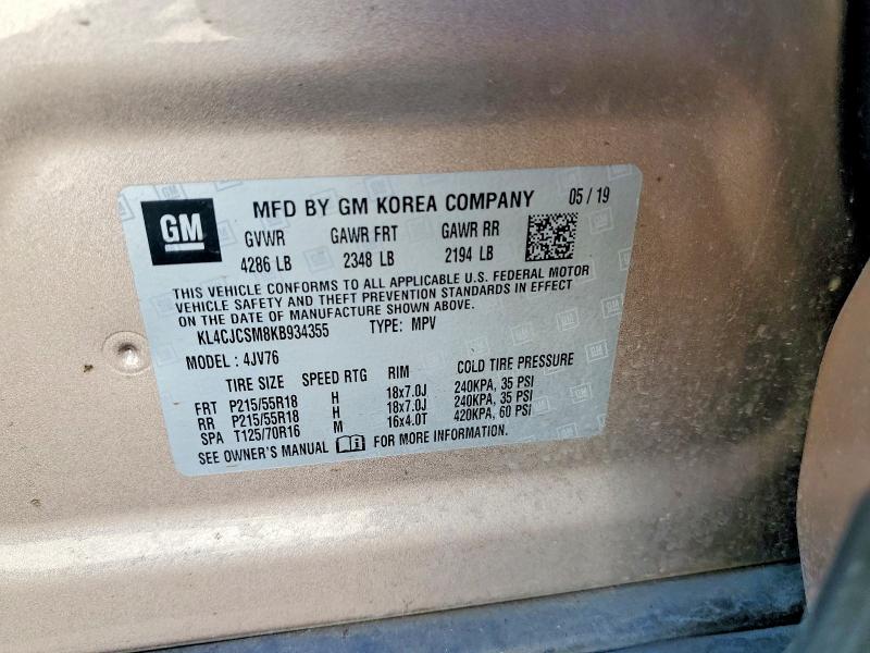 58385886 :رقم المزاد ، KL4CJCSM8KB934355 vin ، 2019 Buick Encore مزاد بيع