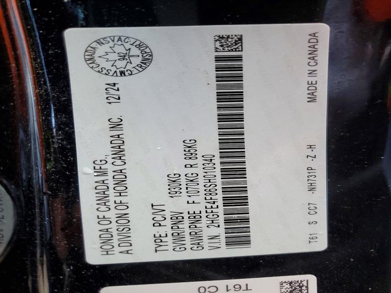 Aukcja sprzedaży 2025 Honda Civic, vin: 2HGFE4F86SH010340, numer aukcji: 56585906
