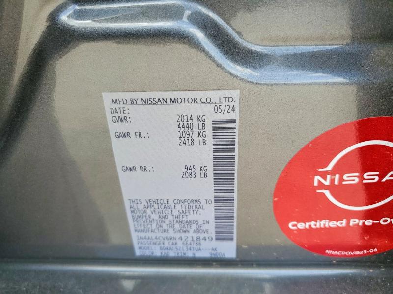 Продаж на аукціоні авто 2024 Nissan Altima, vin: 1N4AL4CV6RN421849, номер лоту: 55729466