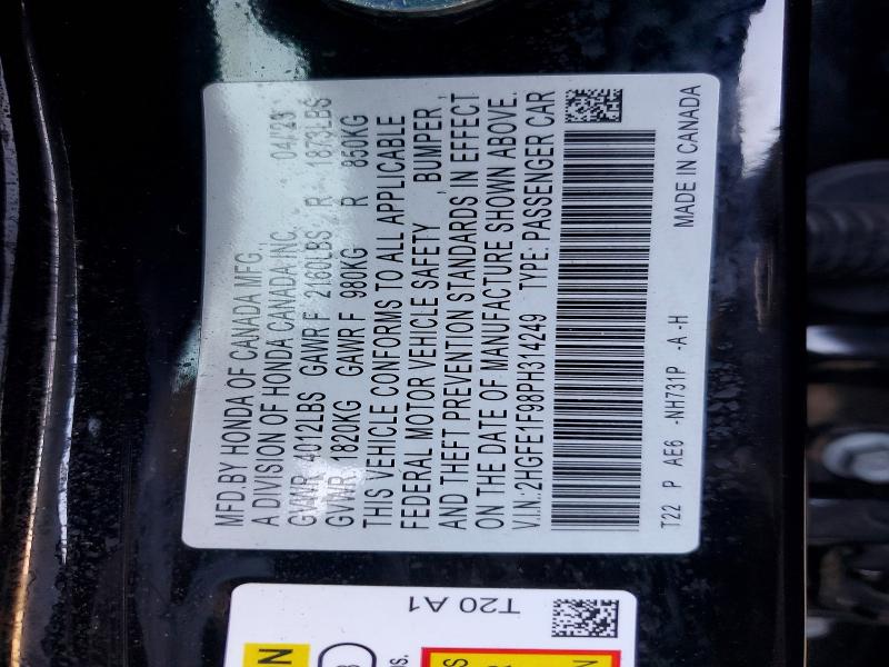 Aukcja sprzedaży 2023 Honda Civic, vin: 2HGFE1F98PH314249, numer aukcji: 57088956