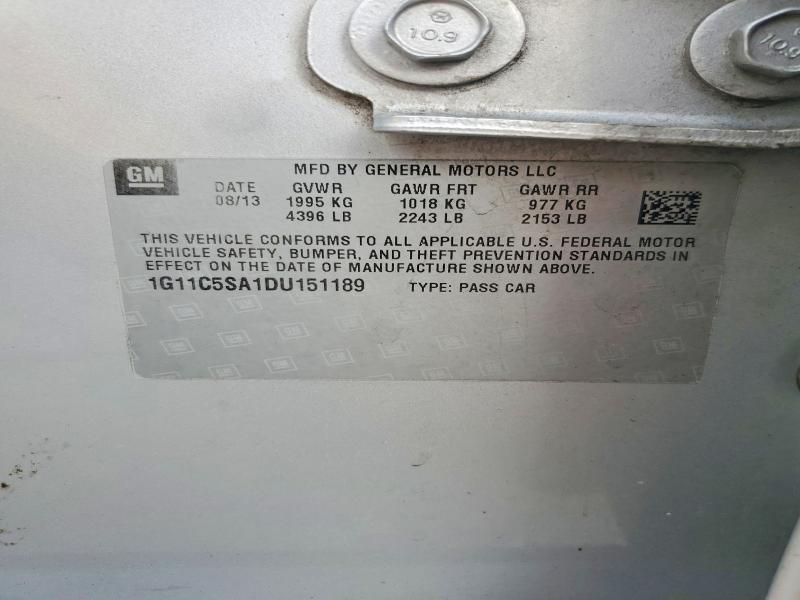 58243106 :رقم المزاد ، 1G11C5SA1DU151189 vin ، 2013 Chevrolet Malibu مزاد بيع