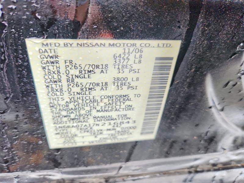 Продаж на аукціоні авто 2007 Nissan Titan, vin: 1N6BA07A17N216843, номер лоту: 57567266