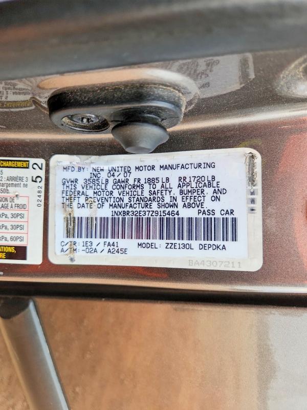 Auction sale of the 2007 Toyota Corolla, vin: 1NXBR32E37Z915464, lot number: 56651136