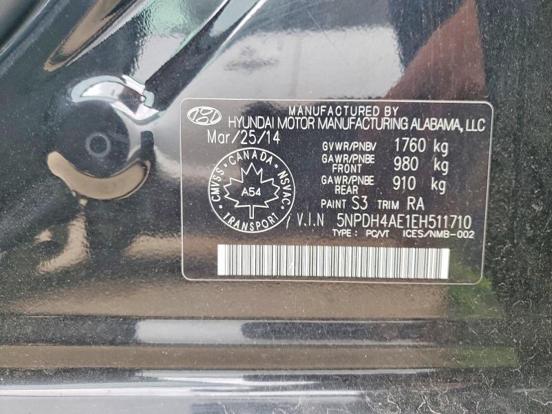 2014 Hyundai Elantra მანქანა იყიდება აუქციონზე, vin: 5NPDH4AE1EH511710, აუქციონის ნომერი: 58990416