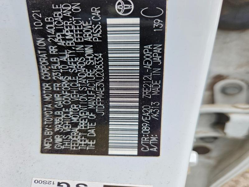 57254466 :رقم المزاد ، JTDFPMAE3NJ208334 vin ، 2022 Toyota Corolla مزاد بيع