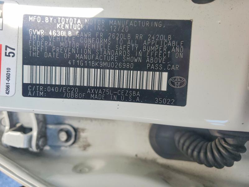 Aukcja sprzedaży 2021 Toyota Camry, vin: 4T1G11BK9MU026980, numer aukcji: 57382276