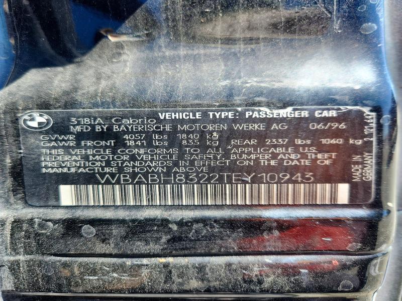 Продаж на аукціоні авто 1996 Bmw 318, vin: WBABH8322TEY10943, номер лоту: 58984476