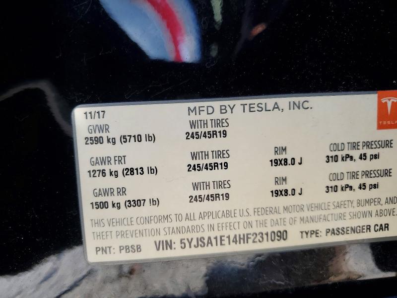57883106 :رقم المزاد ، 5YJSA1E14HF231090 vin ، 2017 Tesla Model S مزاد بيع
