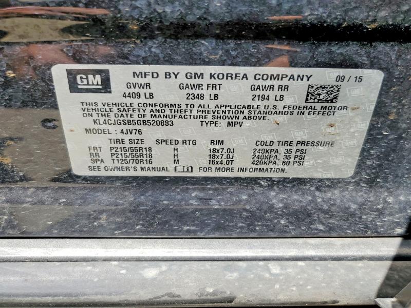 Продажа на аукционе авто 2016 Buick Encore, vin: KL4CJGSB5GB520883, номер лота: 58438886