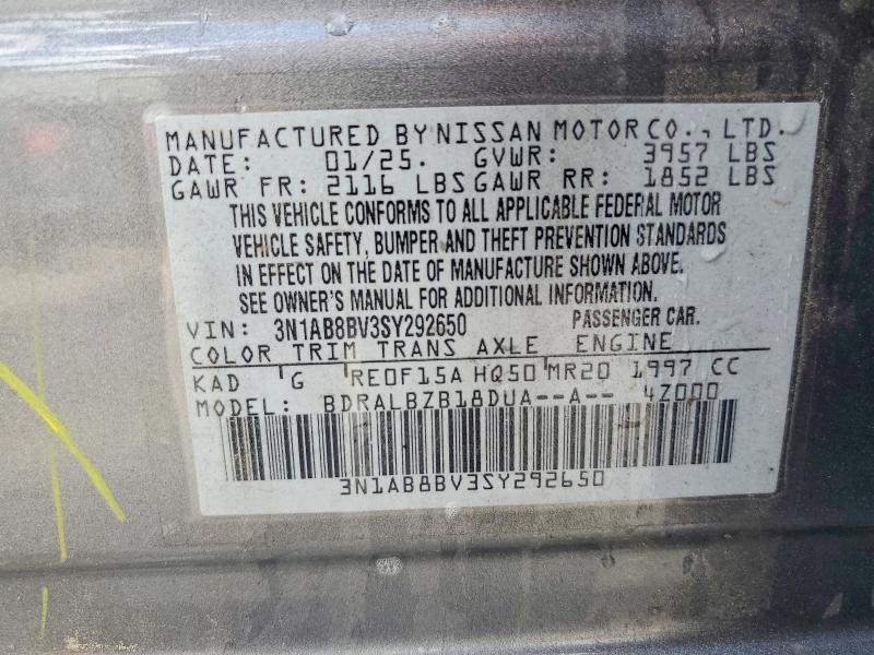 57181196 :رقم المزاد ، 3N1AB8BV3SY292650 vin ، 2025 Nissan Sentra مزاد بيع