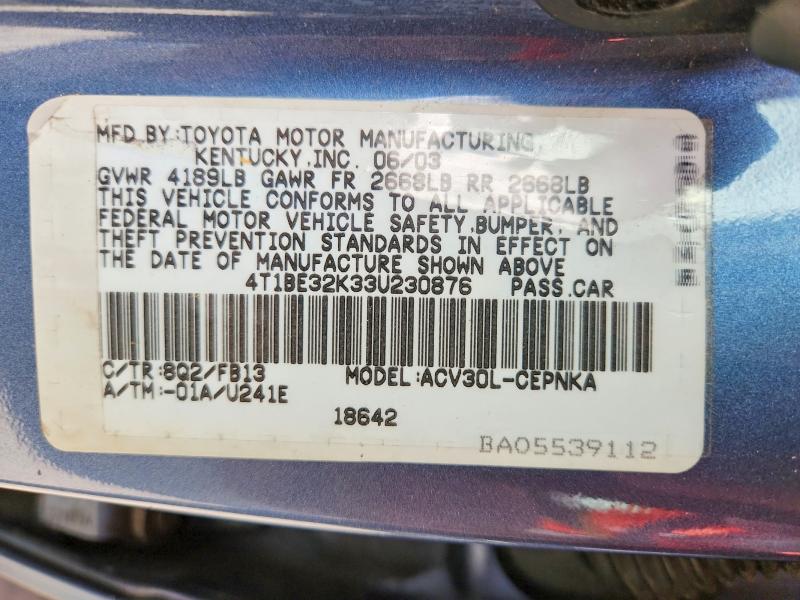 58287006 :رقم المزاد ، 4T1BE32K33U230876 vin ، 2003 Toyota Camry مزاد بيع