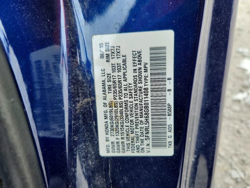58377306 :رقم المزاد ، 5FNRL5H68GB011408 vin ، 2016 Honda Odyssey مزاد بيع