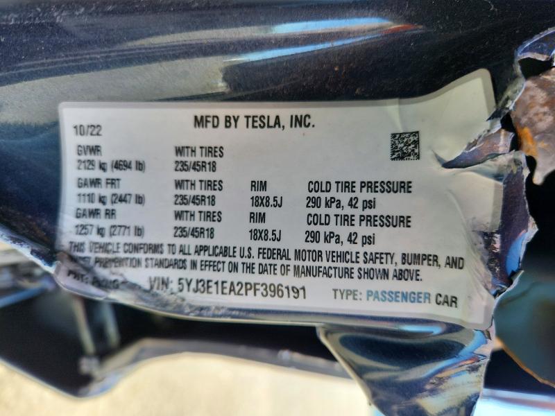 2023 Tesla Model 3 მანქანა იყიდება აუქციონზე, vin: 5YJ3E1EA2PF396191, აუქციონის ნომერი: 54714256
