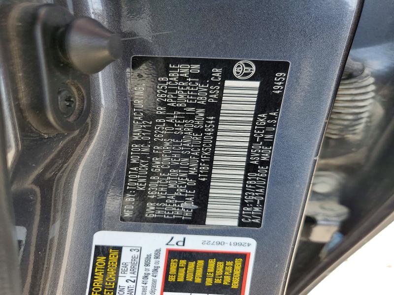 Продаж на аукціоні авто 2012 Toyota Camry, vin: 4T1BF1FK5CU048544, номер лоту: 59386896
