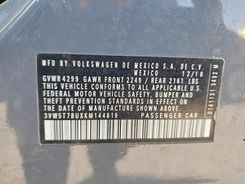 Aukcja sprzedaży 2019 Volkswagen Jetta, vin: 3VW5T7BUXKM144819, numer aukcji: 85987785