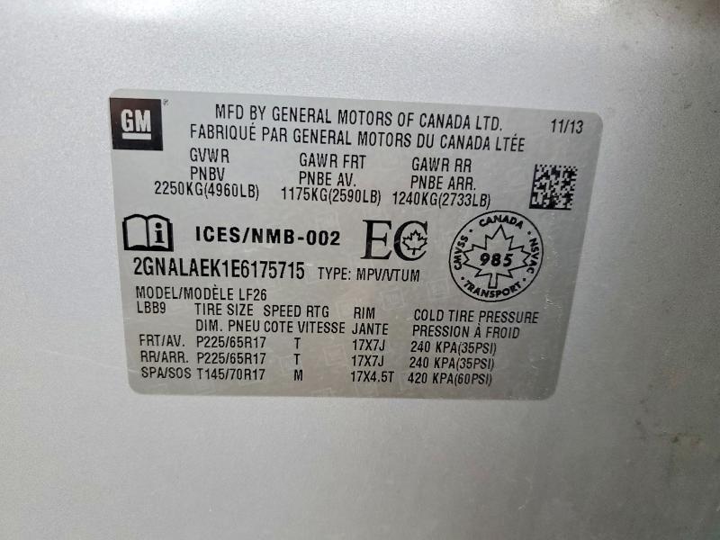 2014 Chevrolet Equinox მანქანა იყიდება აუქციონზე, vin: 2GNALAEK1E6175715, აუქციონის ნომერი: 57320126