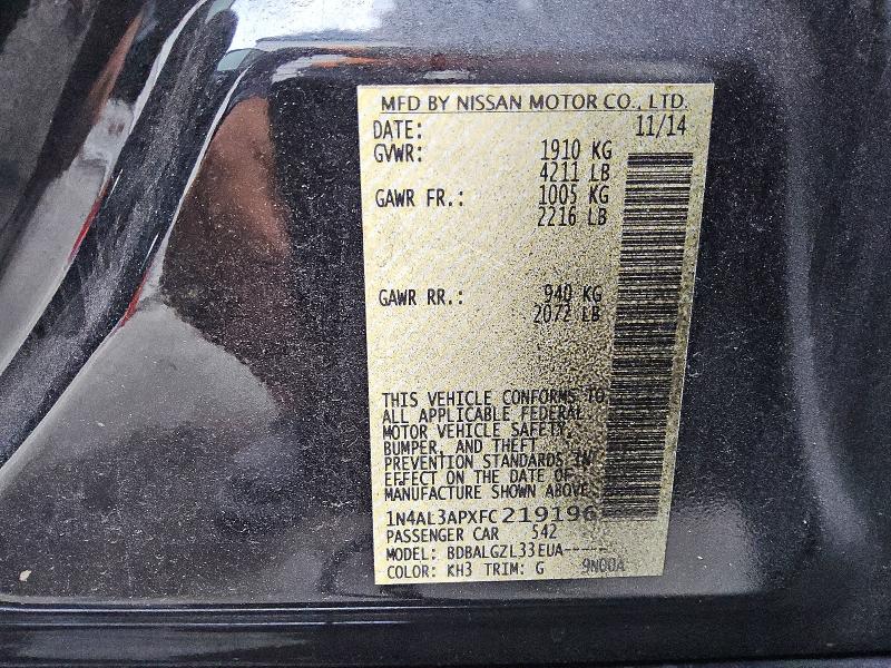2015 Nissan Altima მანქანა იყიდება აუქციონზე, vin: 1N4AL3APXFC219196, აუქციონის ნომერი: 58453416