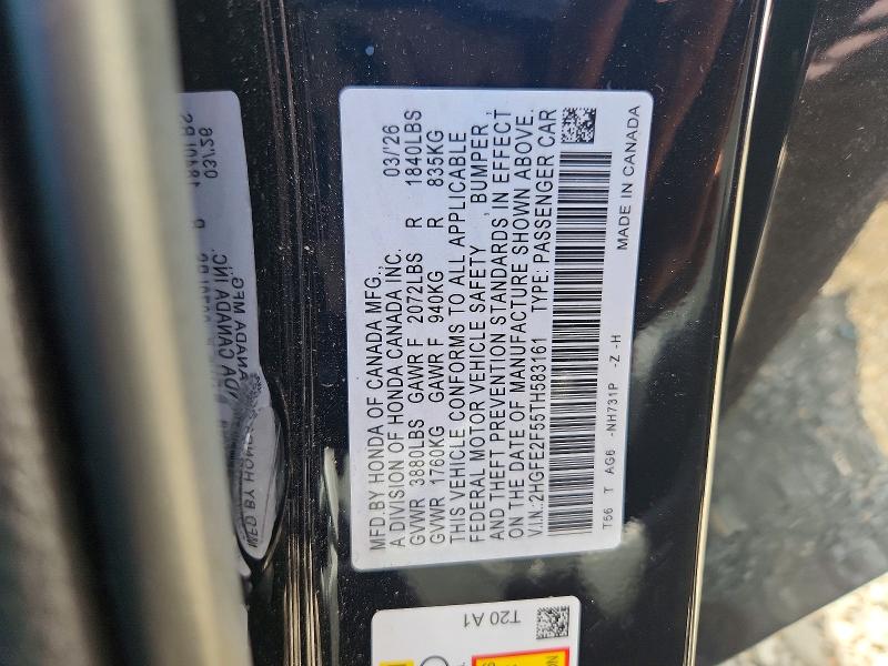 Aukcja sprzedaży 2026 Honda Civic, vin: 2HGFE2F55TH583161, numer aukcji: 57715986