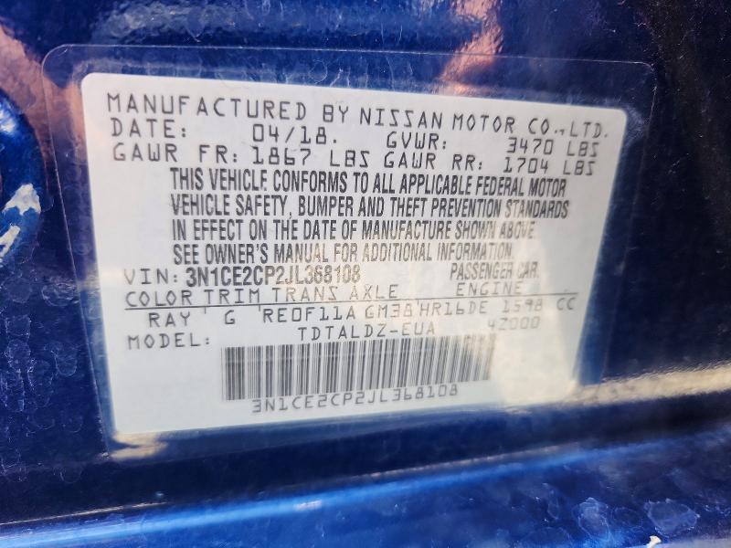 55992656 :رقم المزاد ، 3N1CE2CP2JL368108 vin ، 2018 Nissan Versa Note مزاد بيع