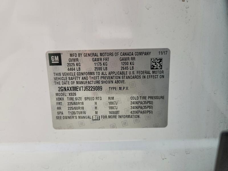 Aukcja sprzedaży 2018 Chevrolet Equinox, vin: 2GNAXMEV7J6229089, numer aukcji: 58588336
