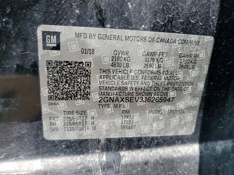 Продажа на аукционе авто 2018 Chevrolet Equinox, vin: 2GNAXSEV3J6265947, номер лота: 54005066