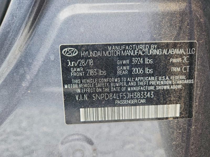 58453976 :رقم المزاد ، 5NPD84LF5JH383343 vin ، 2018 Hyundai Elantra مزاد بيع