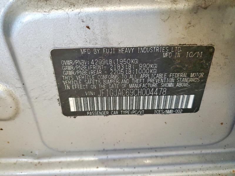 Aukcja sprzedaży 2012 Subaru Impreza, vin: JF1GJAC69CH004478, numer aukcji: 57685046