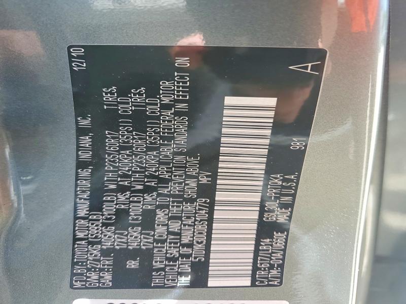 2011 Toyota Sienna მანქანა იყიდება აუქციონზე, vin: 5TDYK3DC0BS104779, აუქციონის ნომერი: 53219416