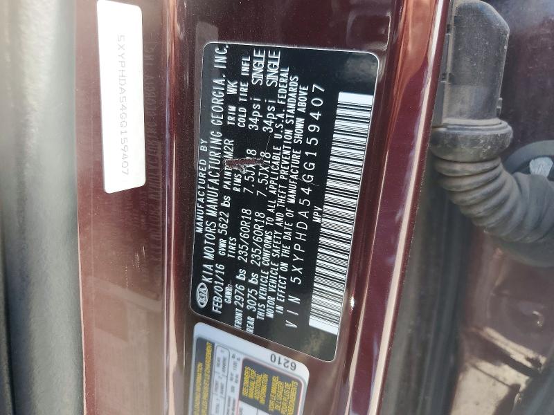 Aukcja sprzedaży 2016 Kia Sorento, vin: 5XYPHDA54GG159407, numer aukcji: 56075916