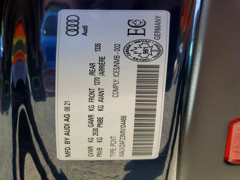 Aukcja sprzedaży 2021 Audi A7, vin: WAUV2AF23MN104468, numer aukcji: 57039826