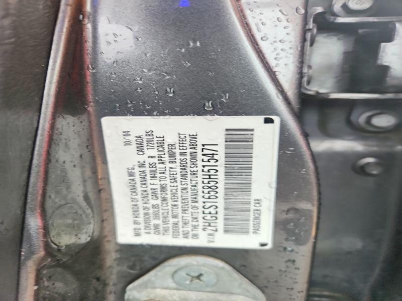 Aukcja sprzedaży 2005 Honda Civic, vin: 2HGES16585H515471, numer aukcji: 58232706
